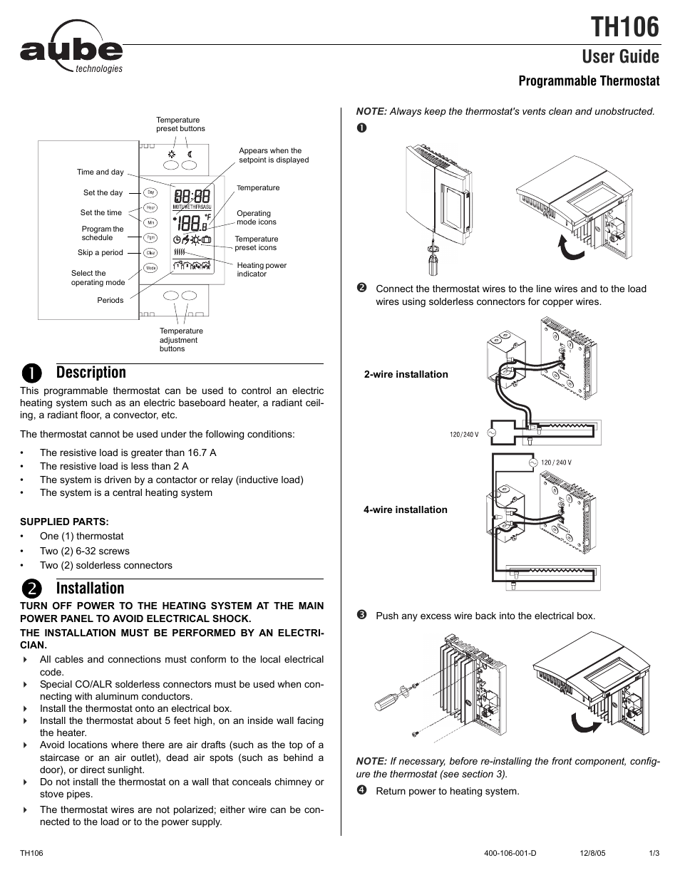 Aube Technologies aube TH106 User Manual | 3 pages