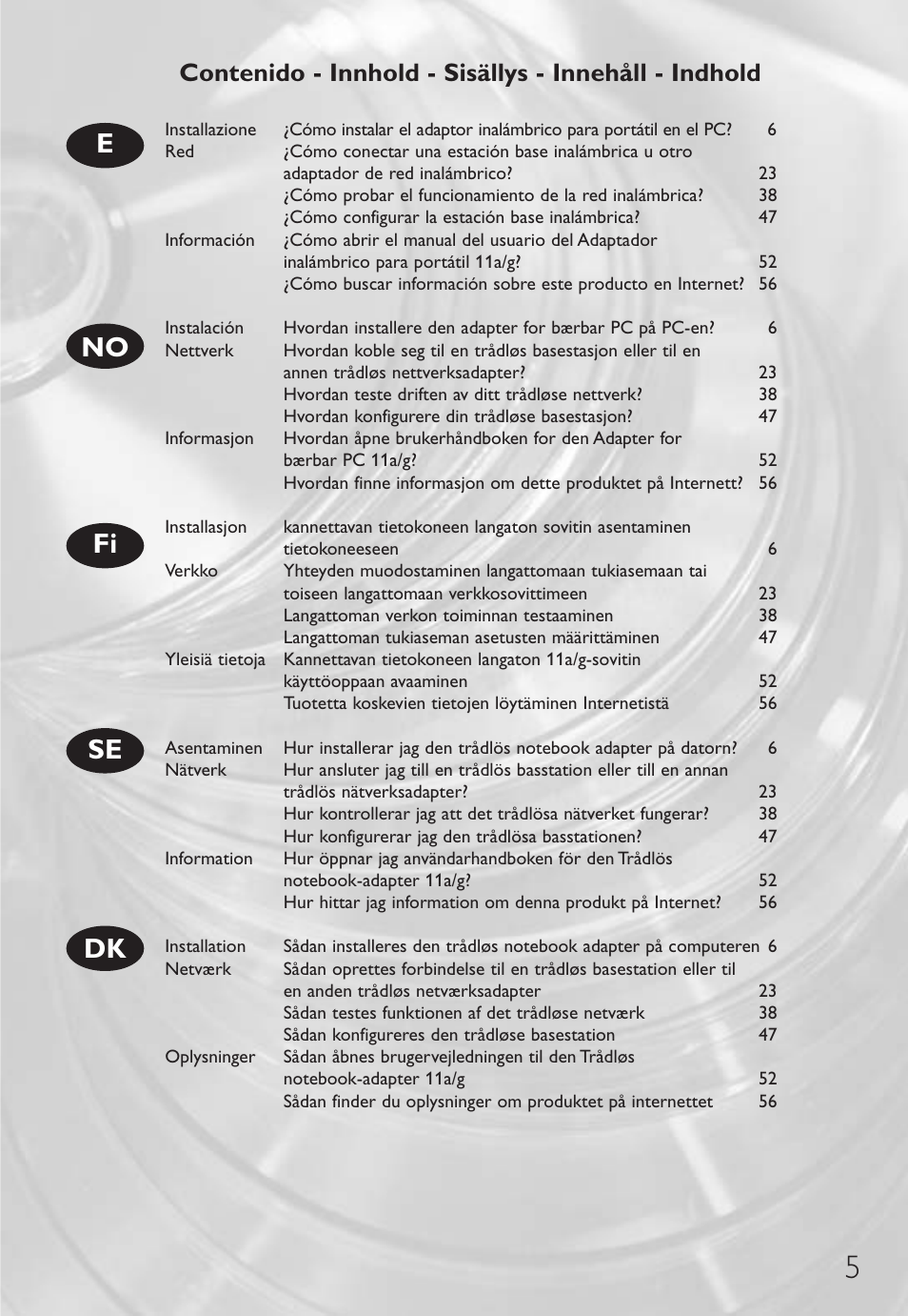 Eno fi, Se dk | Philips Wireless Notebook Adapter User Manual | Page 5 / 60