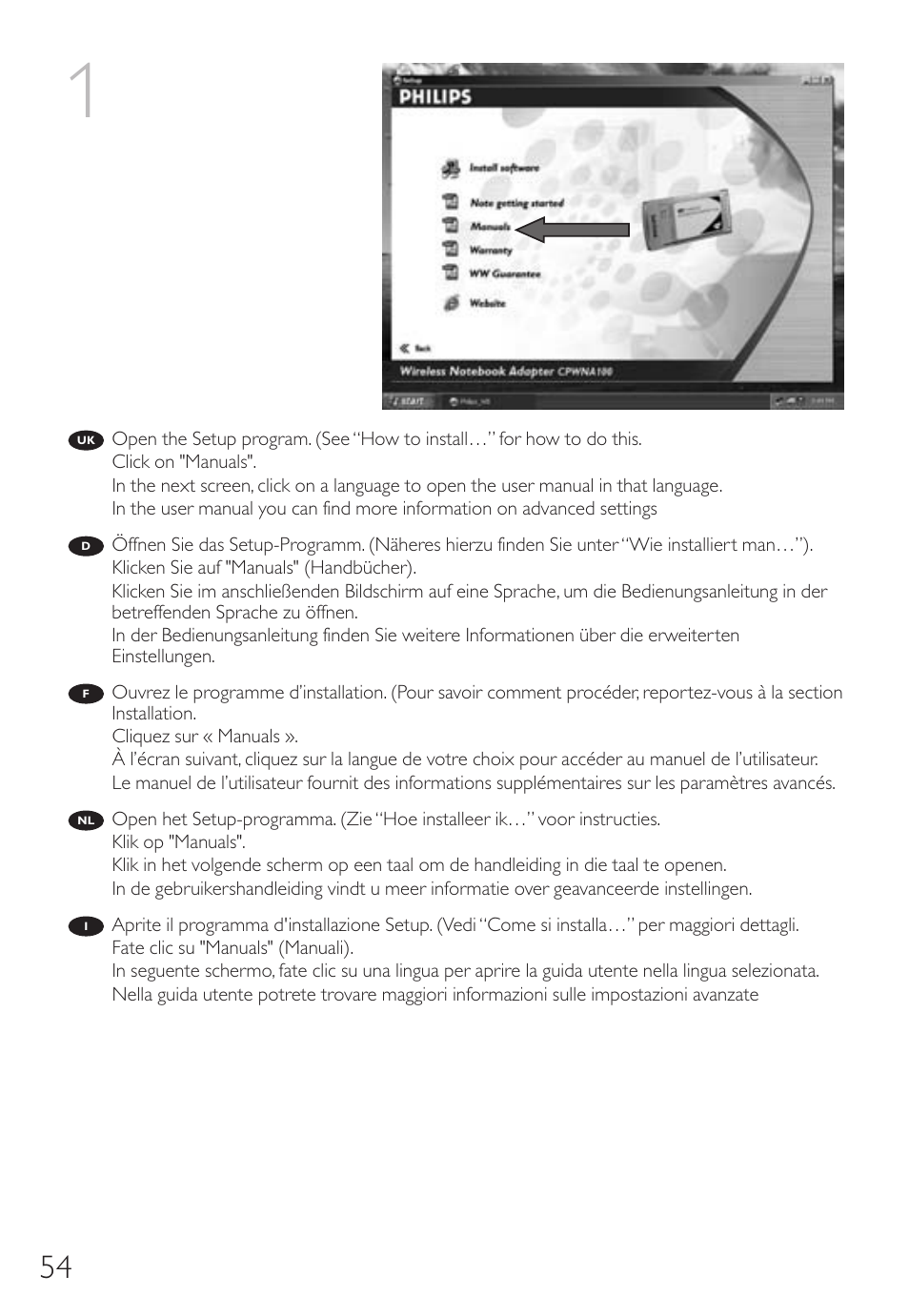Philips Wireless Notebook Adapter User Manual | Page 54 / 60