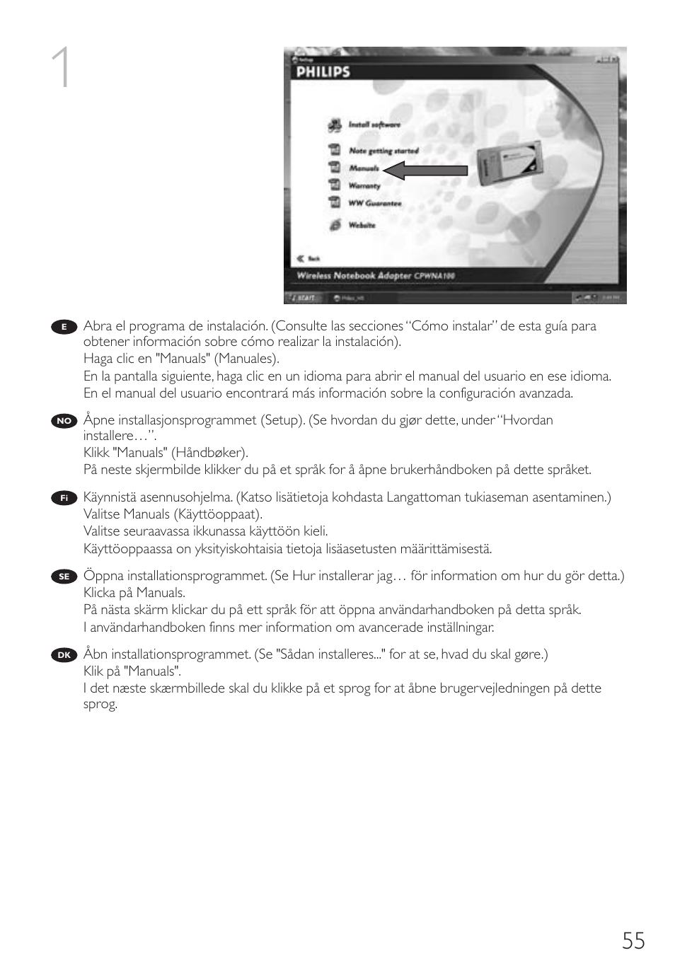 Philips Wireless Notebook Adapter User Manual | Page 55 / 60