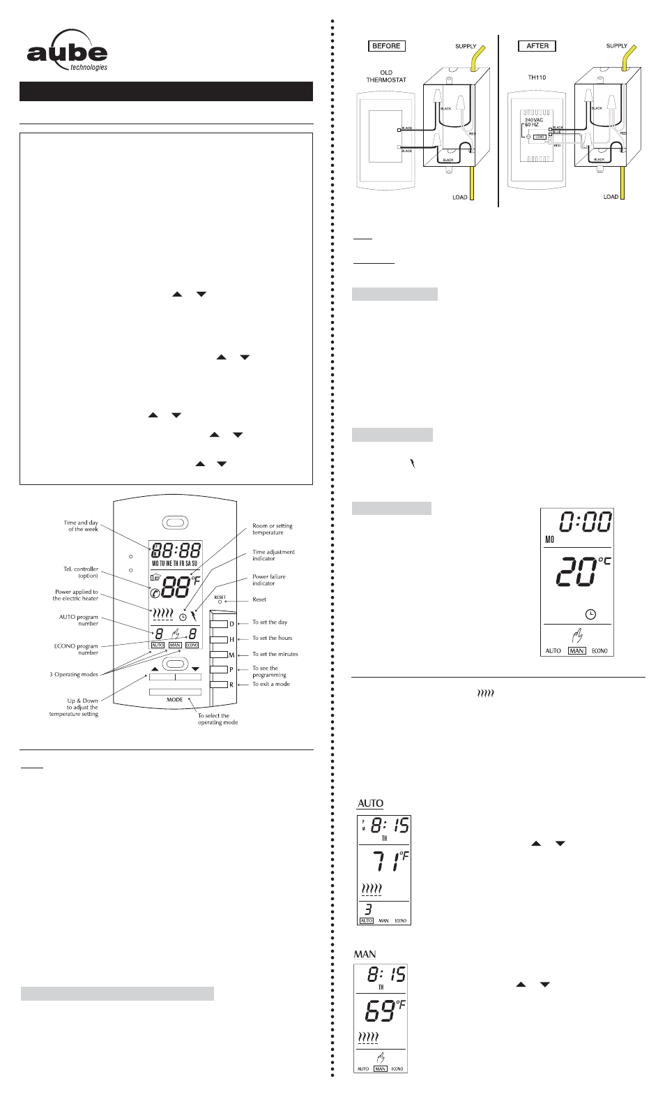 Aube Technologies TH110-SP-P User Manual | 3 pages