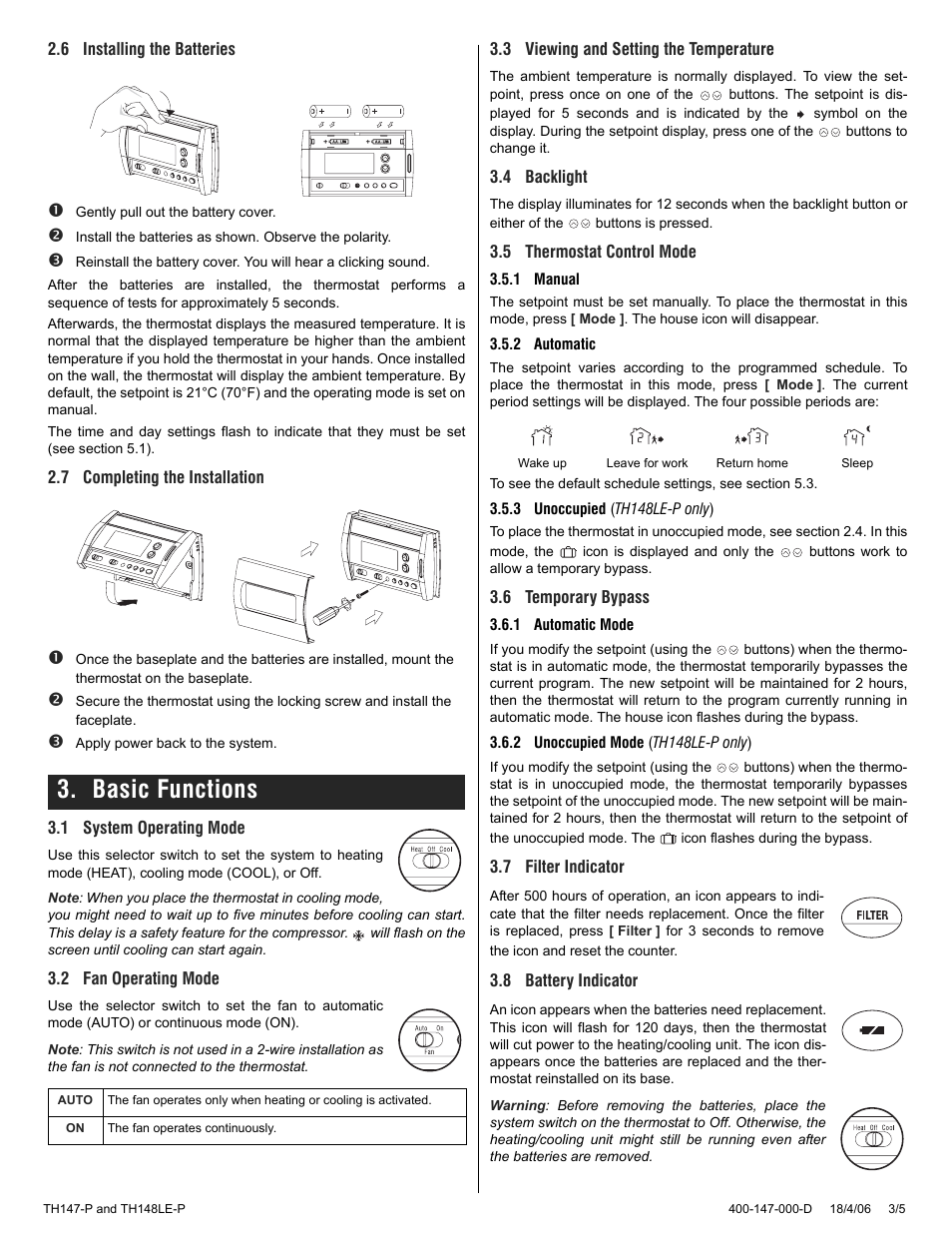 Basic functions | Aube Technologies TH147-P User Manual | Page 3 / 5