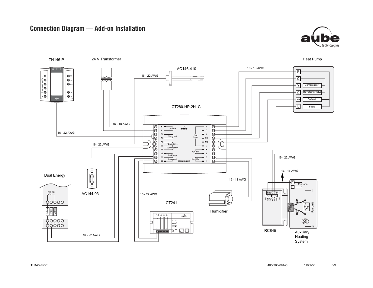 Connection diagram — add-on installation | Aube Technologies TH146-P-DE User Manual | Page 6 / 9