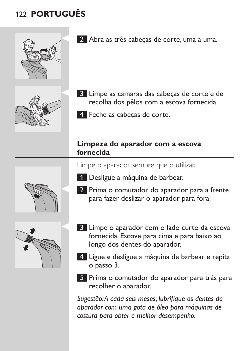 Limpeza do aparador com a escova fornecida | Philips Afeitadora eléctrica User Manual | Page 120 / 144