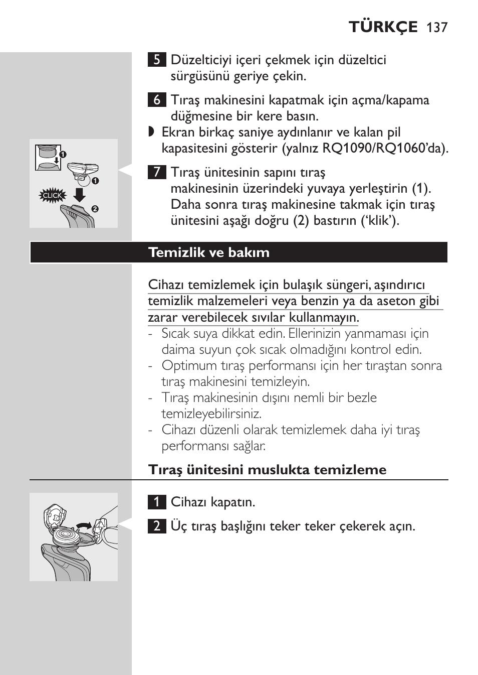 Temizlik ve bakım, Tıraş ünitesini muslukta temizleme | Philips Afeitadora eléctrica User Manual | Page 135 / 144