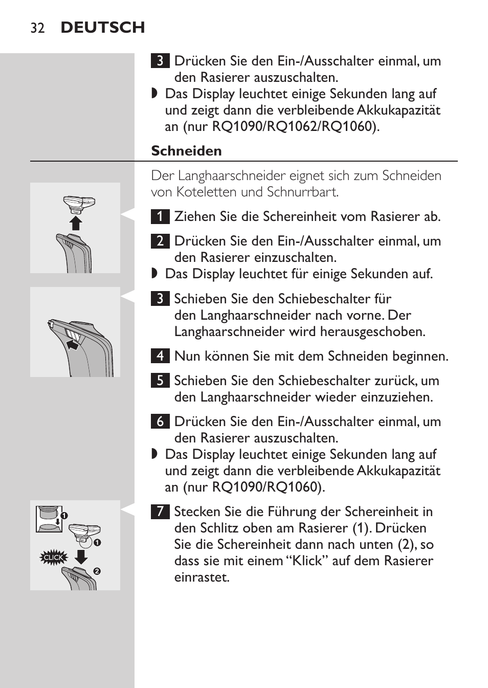 Schneiden | Philips Afeitadora eléctrica User Manual | Page 30 / 144