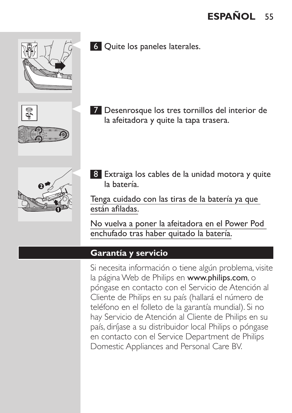 Garantía y servicio | Philips Afeitadora eléctrica User Manual | Page 53 / 144