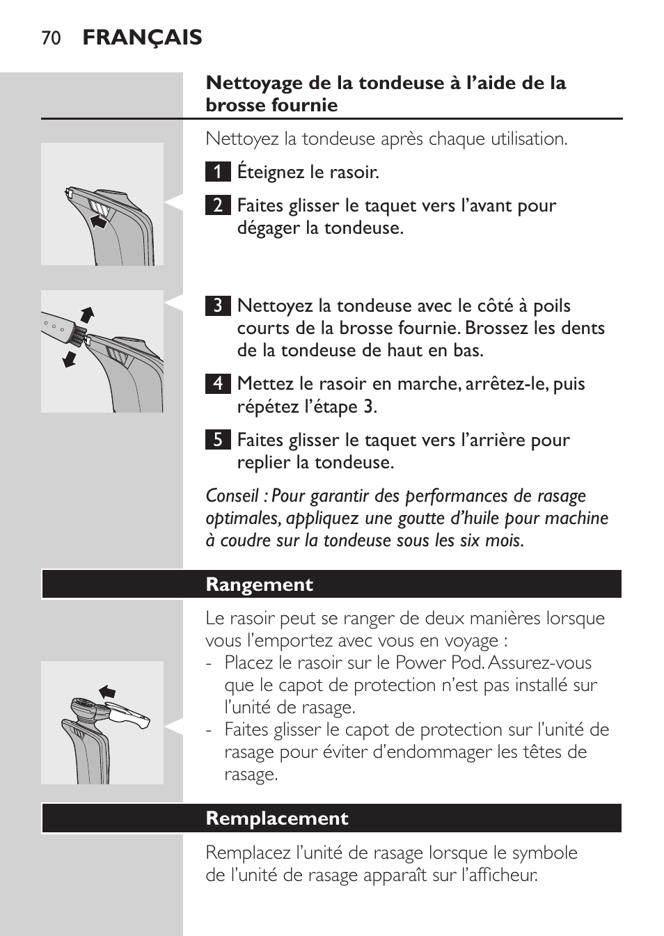 Rangement, Remplacement | Philips Afeitadora eléctrica User Manual | Page 68 / 144