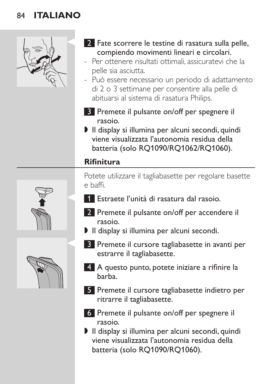 Rifinitura | Philips Afeitadora eléctrica User Manual | Page 82 / 144