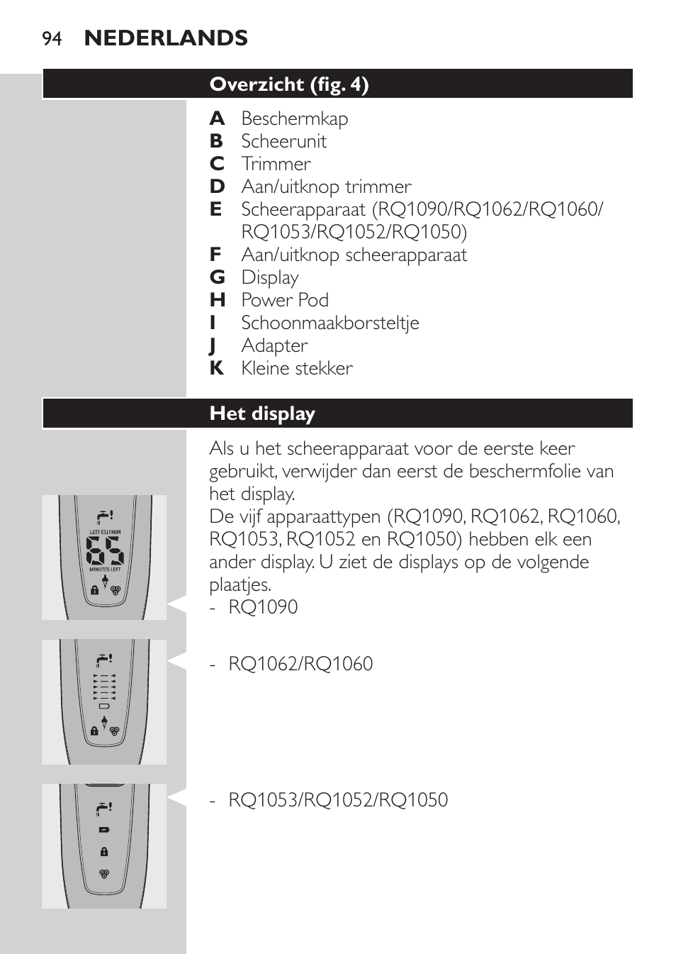 Het display | Philips Afeitadora eléctrica User Manual | Page 92 / 144