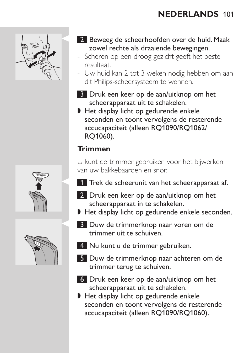 Trimmen | Philips Afeitadora eléctrica User Manual | Page 99 / 144