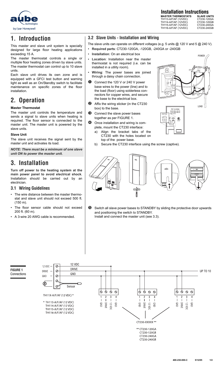 Introduction, Operation, Installation | Installation instructions | Aube Technologies TH113 F User Manual | Page 2 / 3