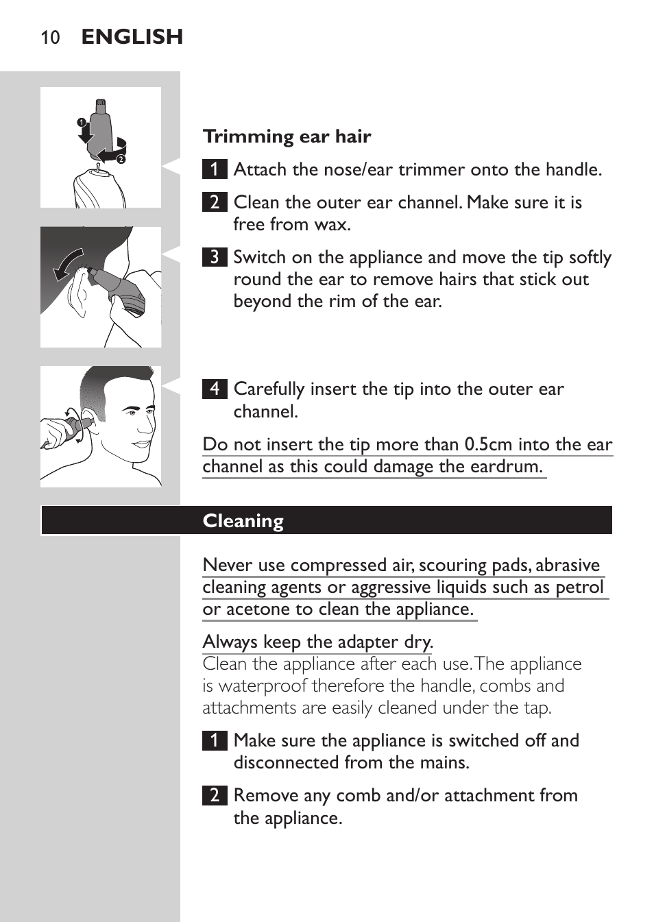 Philips MULTIGROOM Series 3000 Set de cara de arreglo personal resistente al agua User Manual | Page 10 / 174