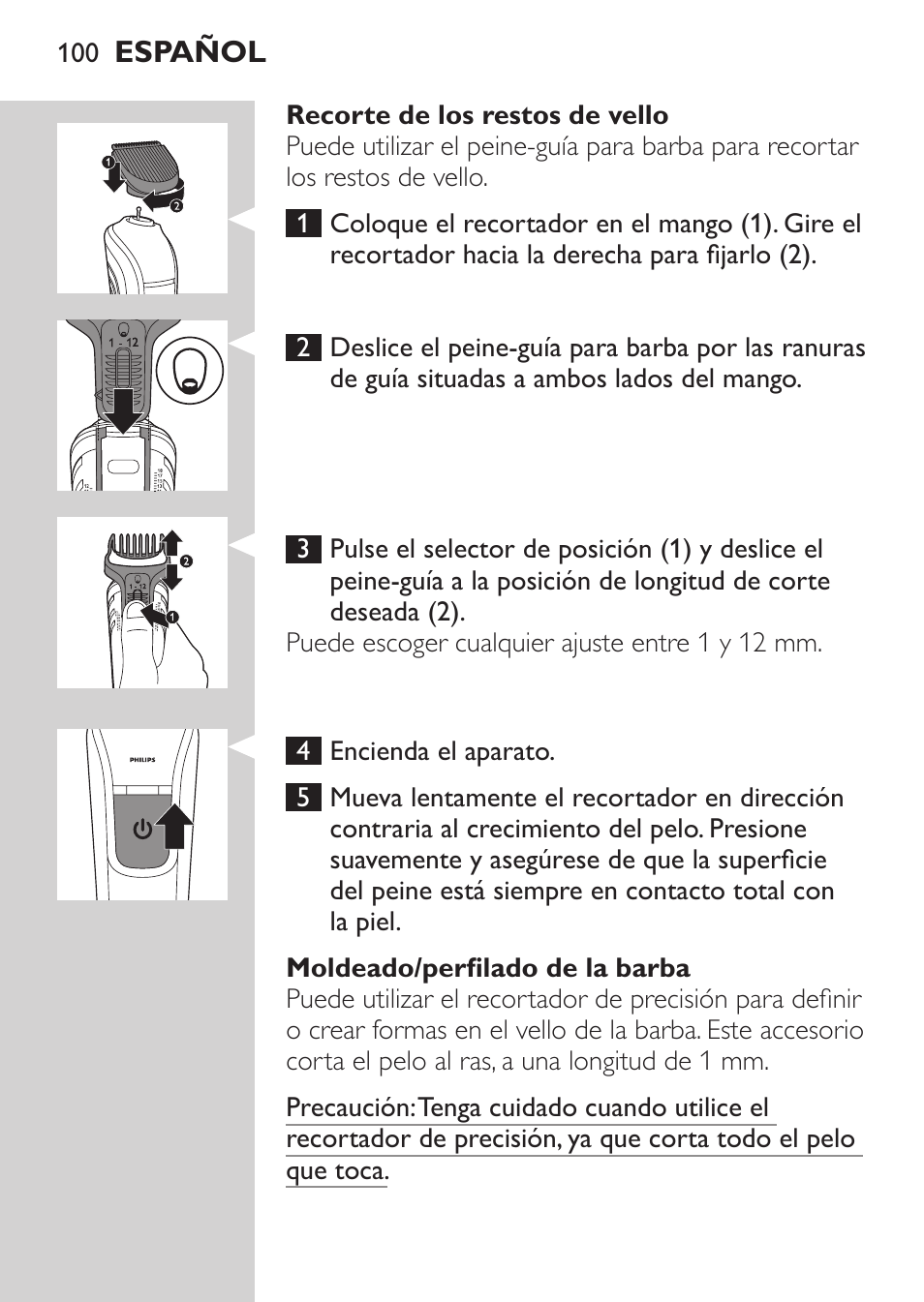 Philips MULTIGROOM Series 3000 Set de cara de arreglo personal resistente al agua User Manual | Page 100 / 174