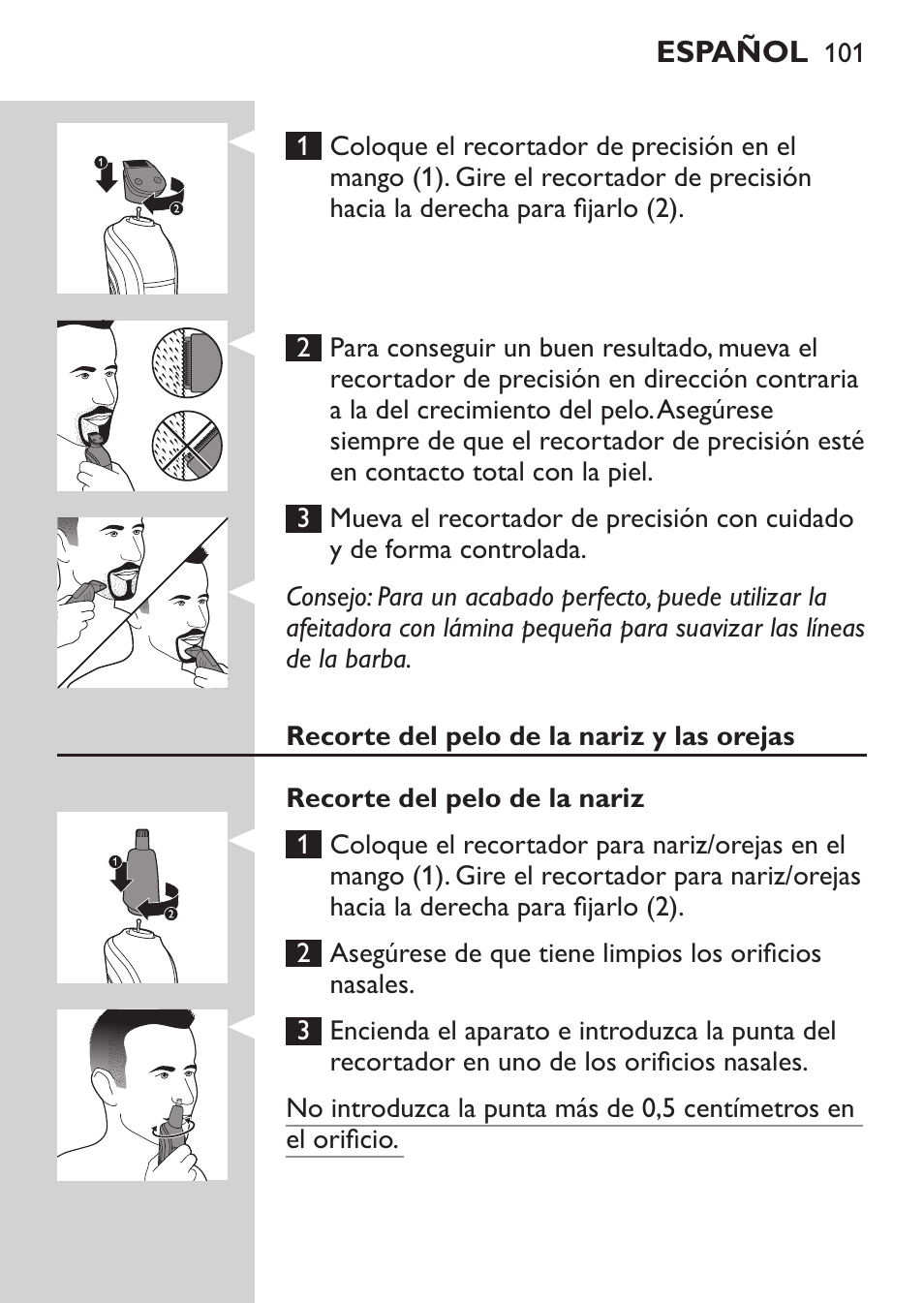 Philips MULTIGROOM Series 3000 Set de cara de arreglo personal resistente al agua User Manual | Page 101 / 174