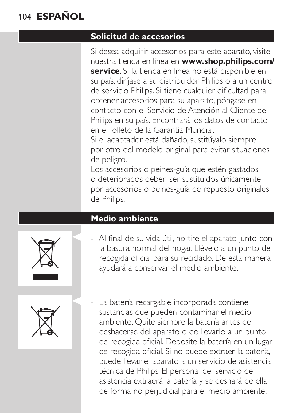 Philips MULTIGROOM Series 3000 Set de cara de arreglo personal resistente al agua User Manual | Page 104 / 174