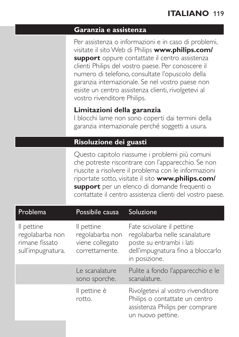 Philips MULTIGROOM Series 3000 Set de cara de arreglo personal resistente al agua User Manual | Page 119 / 174