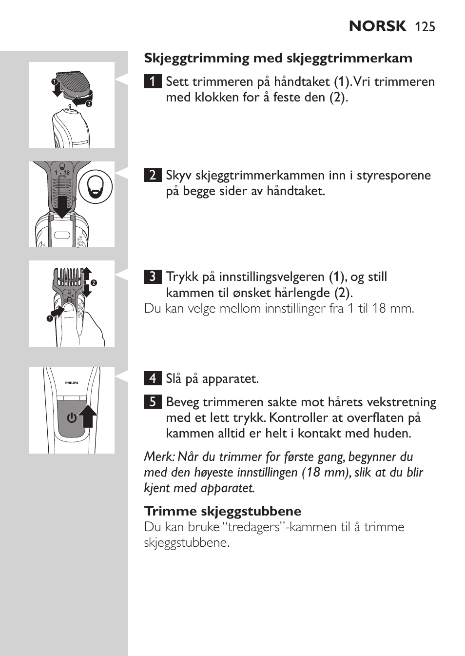 Philips MULTIGROOM Series 3000 Set de cara de arreglo personal resistente al agua User Manual | Page 125 / 174