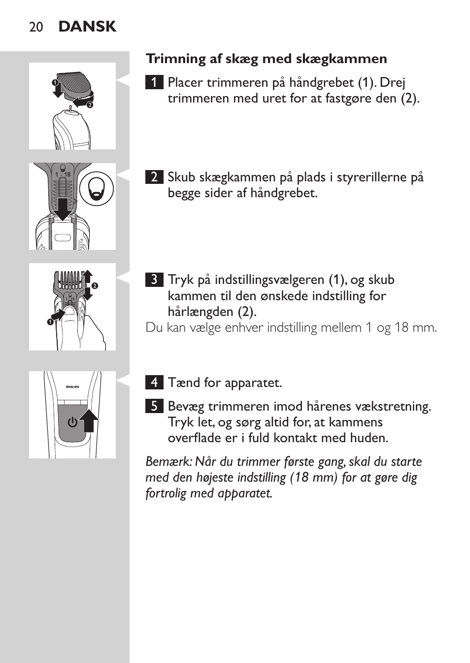 Philips MULTIGROOM Series 3000 Set de cara de arreglo personal resistente al agua User Manual | Page 20 / 174