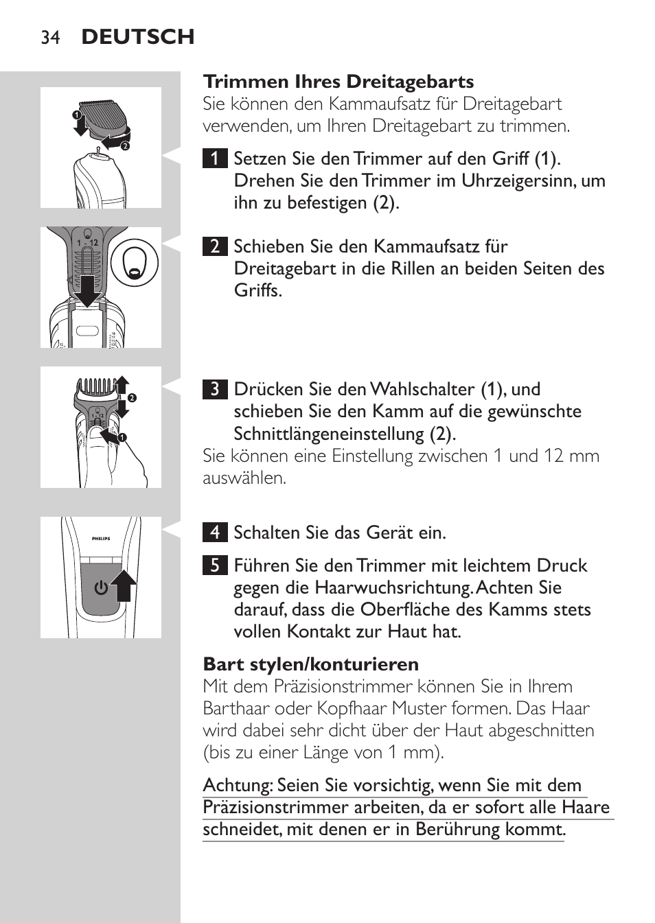 Philips MULTIGROOM Series 3000 Set de cara de arreglo personal resistente al agua User Manual | Page 34 / 174