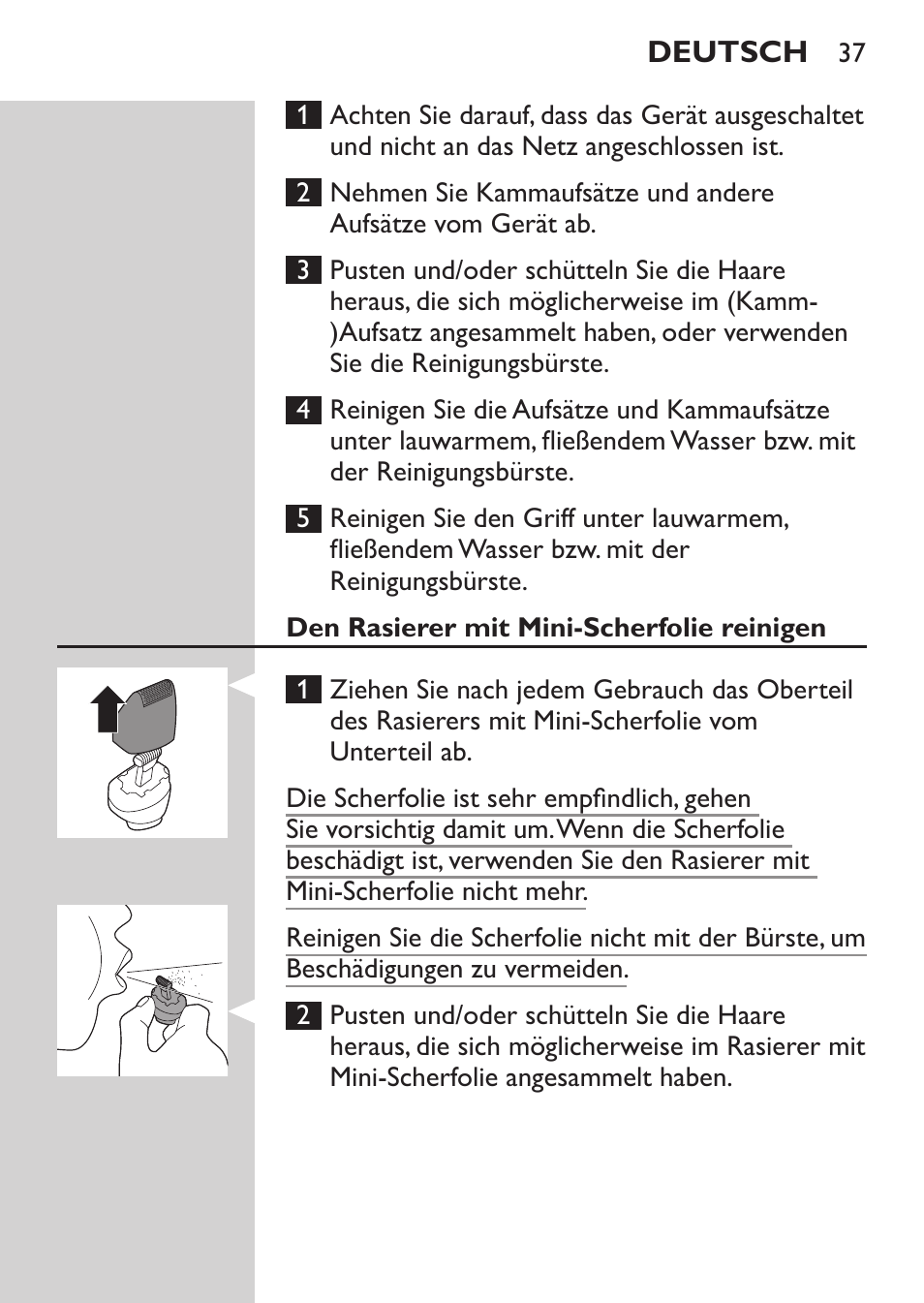 Philips MULTIGROOM Series 3000 Set de cara de arreglo personal resistente al agua User Manual | Page 37 / 174