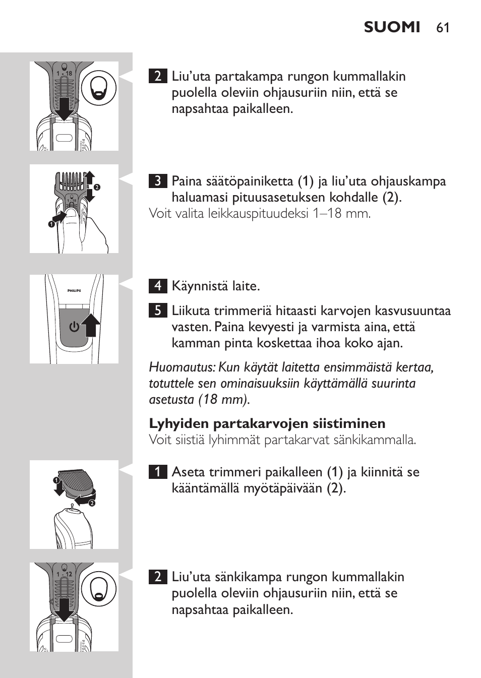 Philips MULTIGROOM Series 3000 Set de cara de arreglo personal resistente al agua User Manual | Page 61 / 174