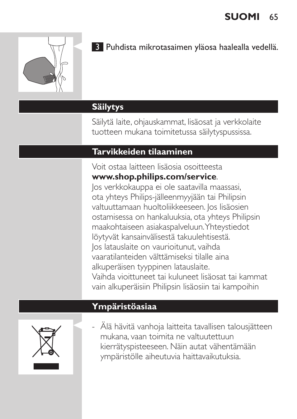 Philips MULTIGROOM Series 3000 Set de cara de arreglo personal resistente al agua User Manual | Page 65 / 174