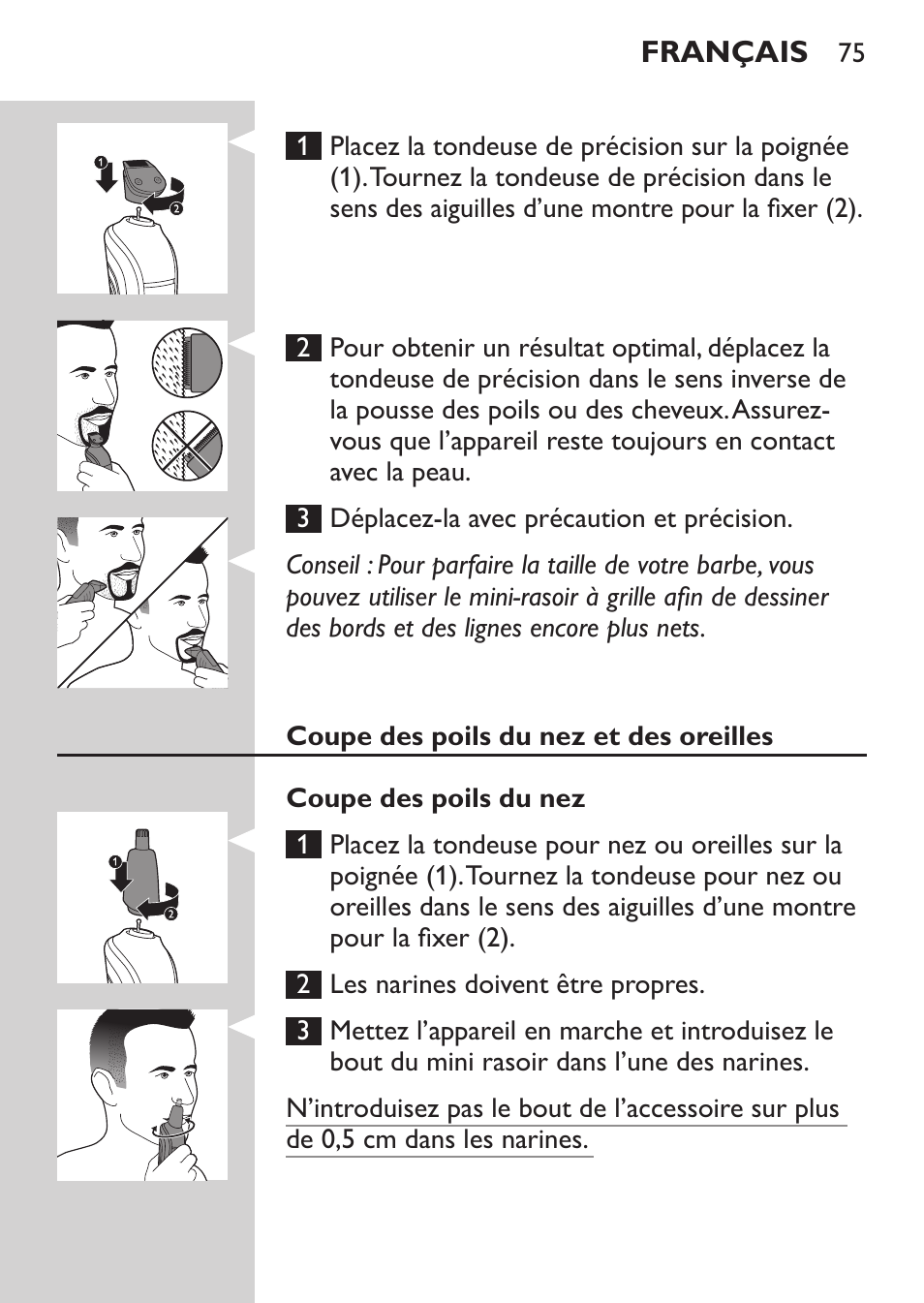 Philips MULTIGROOM Series 3000 Set de cara de arreglo personal resistente al agua User Manual | Page 75 / 174