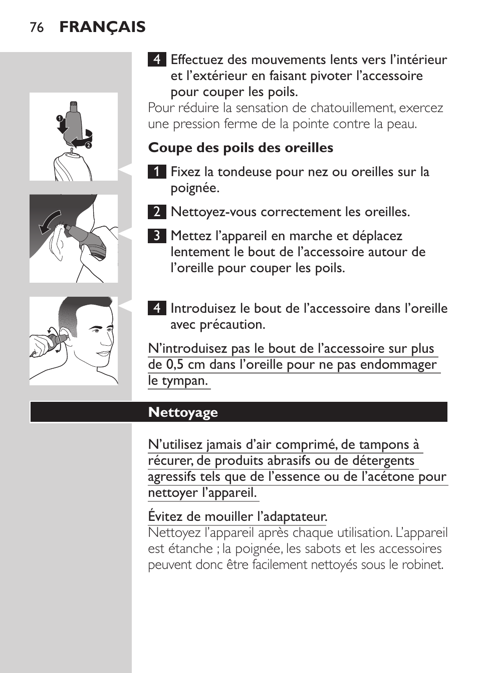 Philips MULTIGROOM Series 3000 Set de cara de arreglo personal resistente al agua User Manual | Page 76 / 174