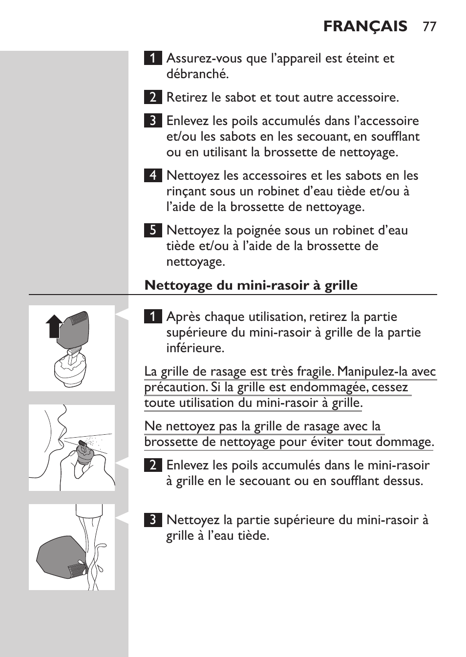 Philips MULTIGROOM Series 3000 Set de cara de arreglo personal resistente al agua User Manual | Page 77 / 174