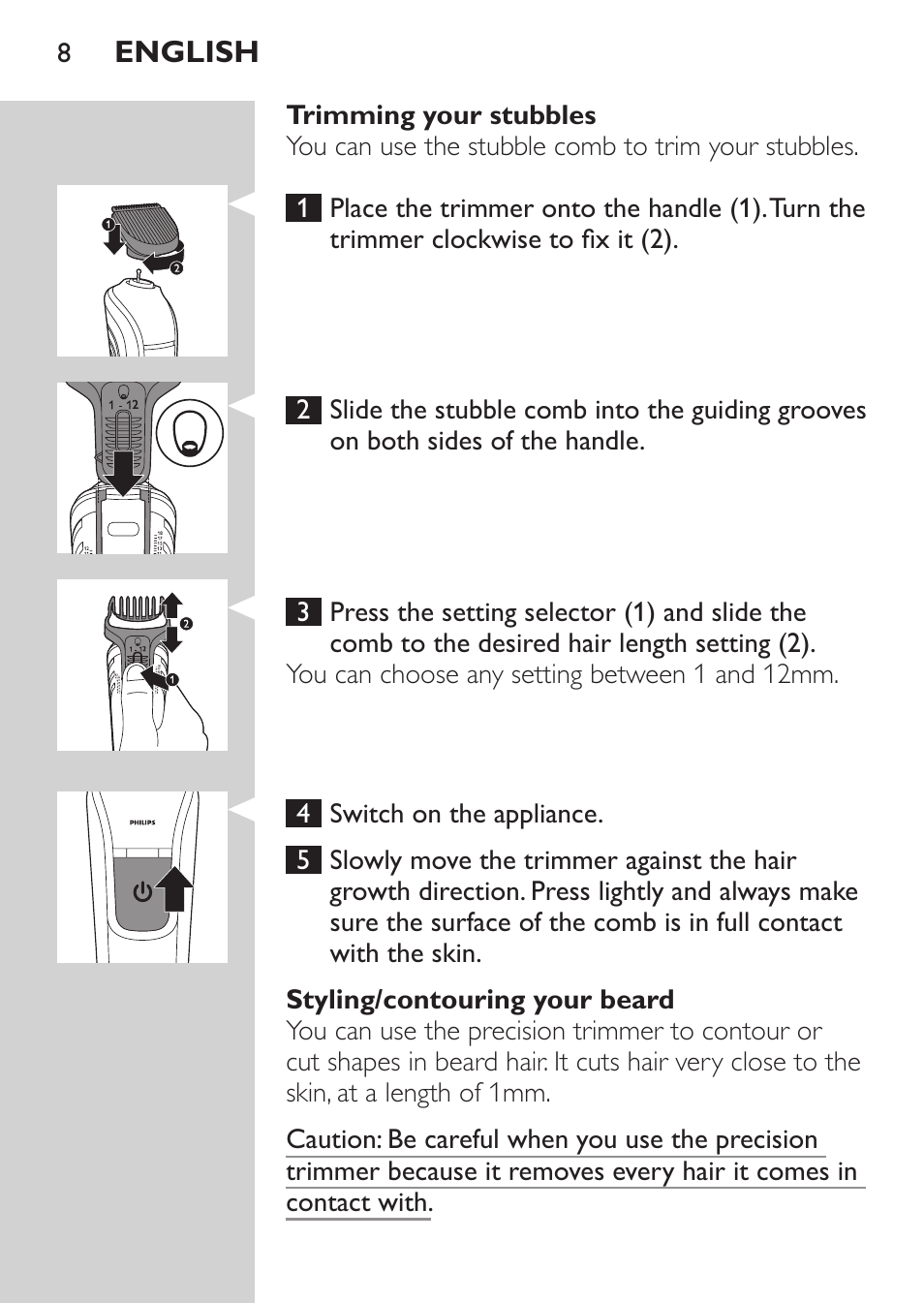 Philips MULTIGROOM Series 3000 Set de cara de arreglo personal resistente al agua User Manual | Page 8 / 174