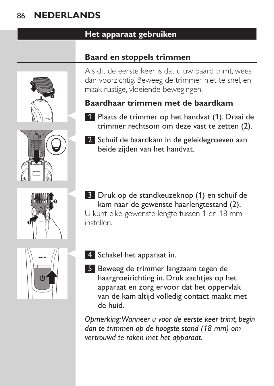 Philips MULTIGROOM Series 3000 Set de cara de arreglo personal resistente al agua User Manual | Page 86 / 174