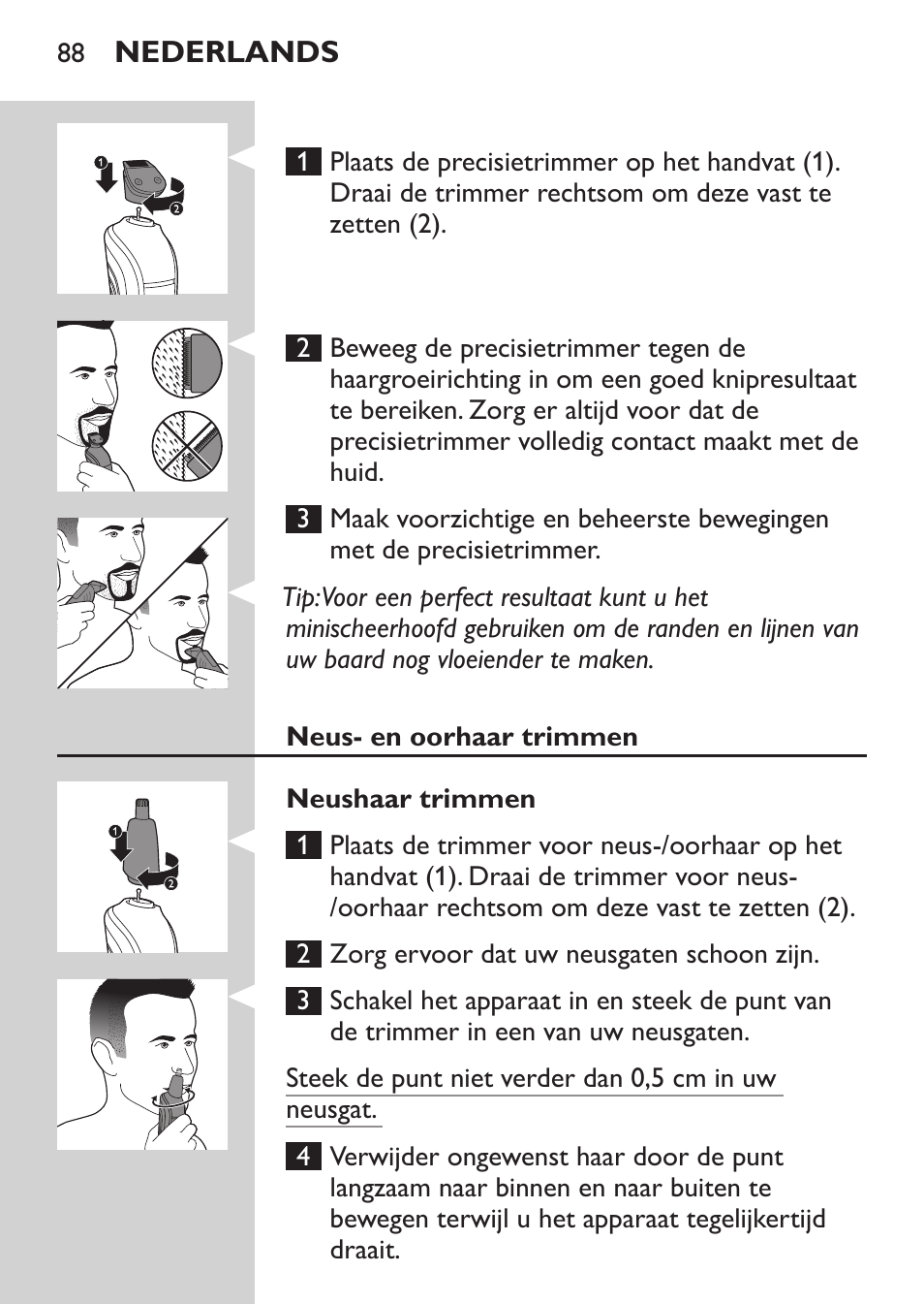 Philips MULTIGROOM Series 3000 Set de cara de arreglo personal resistente al agua User Manual | Page 88 / 174