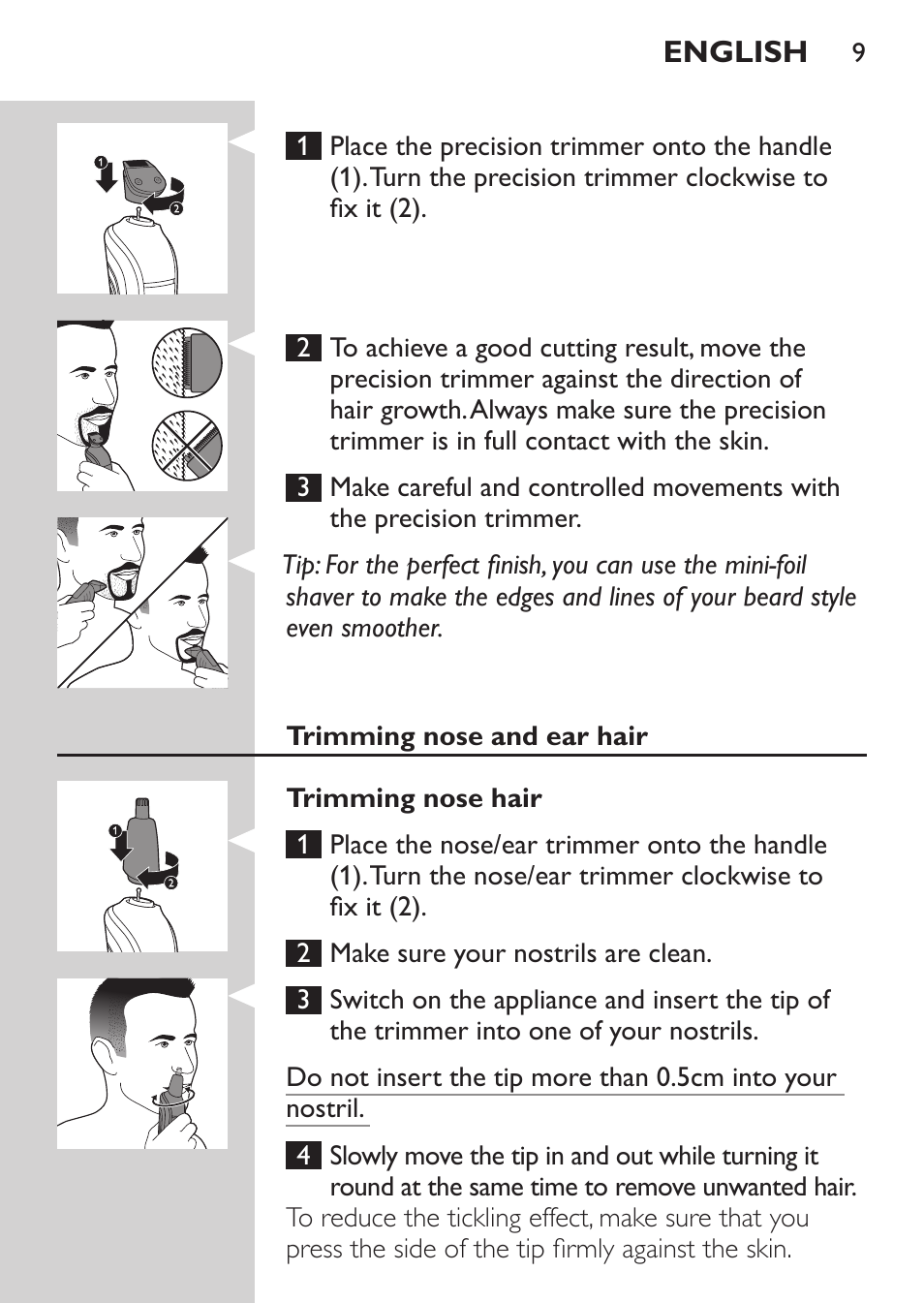 Philips MULTIGROOM Series 3000 Set de cara de arreglo personal resistente al agua User Manual | Page 9 / 174