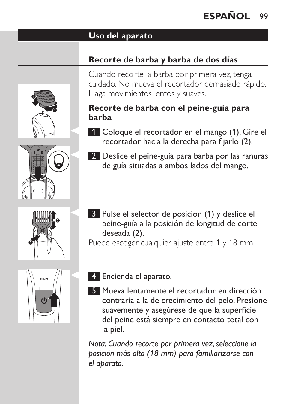 Philips MULTIGROOM Series 3000 Set de cara de arreglo personal resistente al agua User Manual | Page 99 / 174