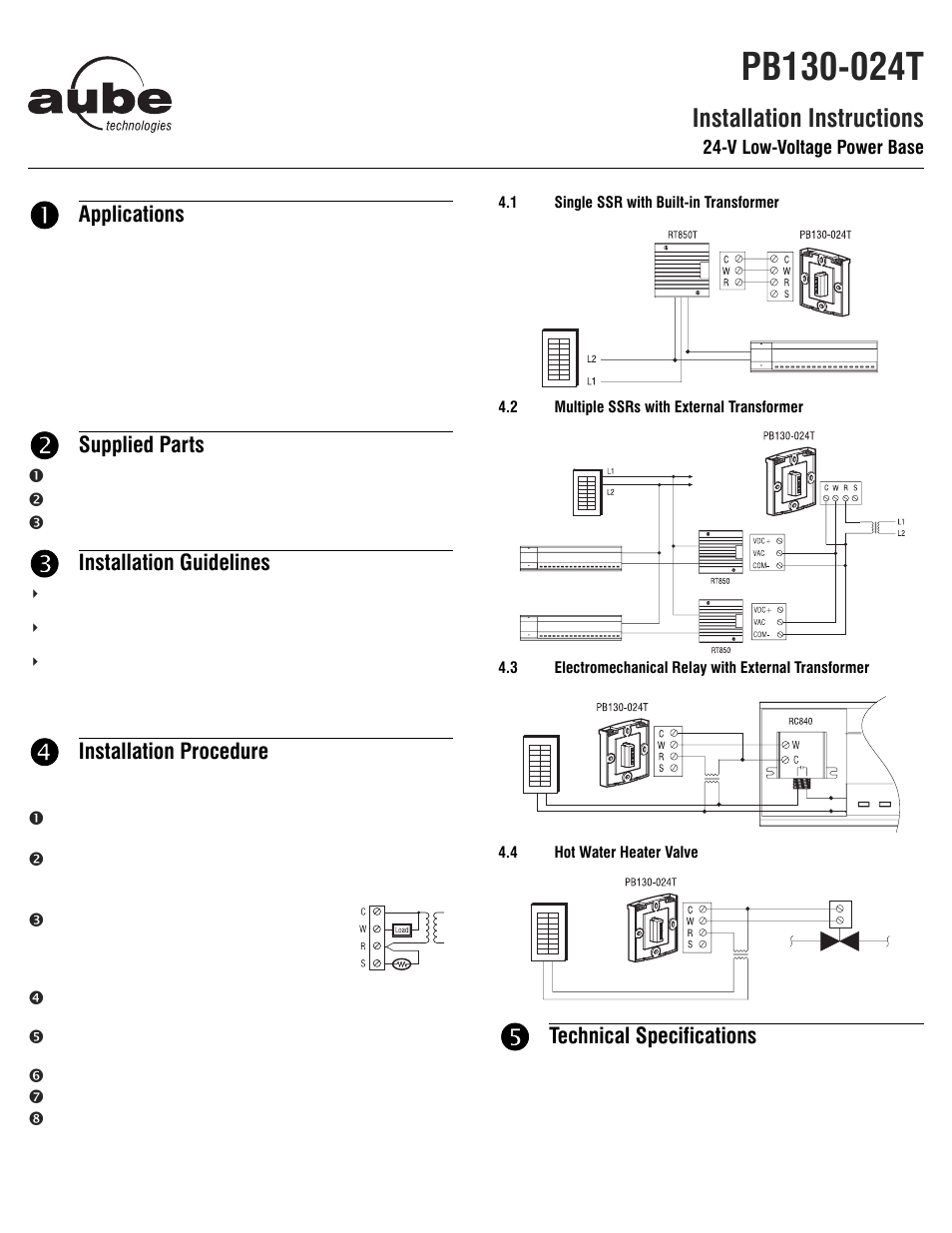 Installation instructions, Applications, Supplied parts | Installation guidelines, Installation procedure, Technical specifications | Aube Technologies TH133 User Manual | Page 3 / 3