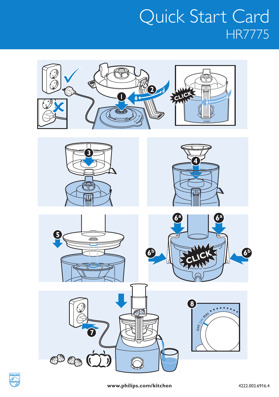 Quick start card, Hr7775 | Philips Pure Essentials Collection Robot de cocina User Manual | Page 2 / 2