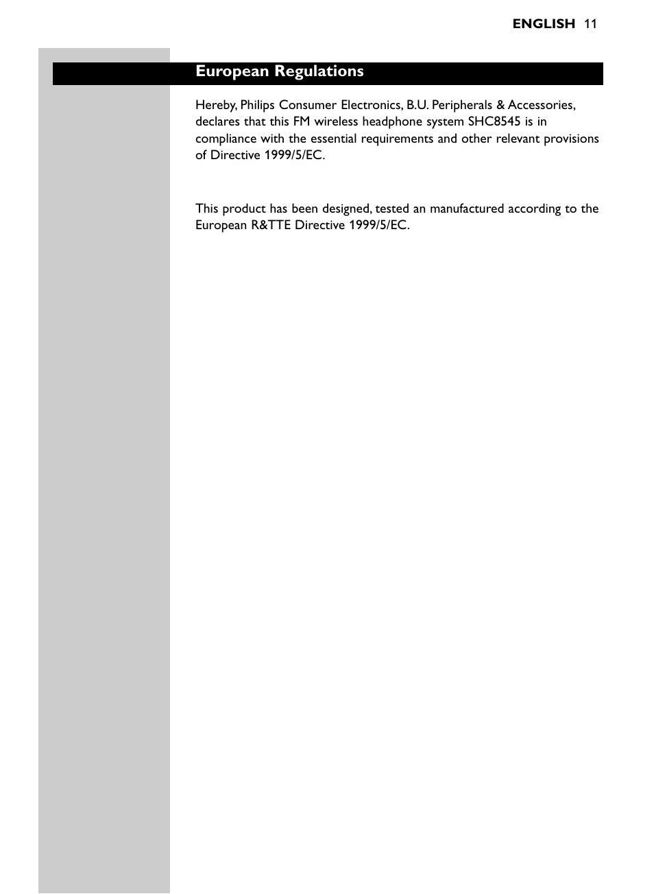 European regulations | Philips Auricular Hi-Fi inalámbrico User Manual | Page 11 / 150