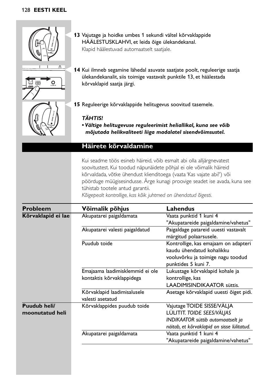 Häirete kõrvaldamine | Philips Auricular Hi-Fi inalámbrico User Manual | Page 128 / 150