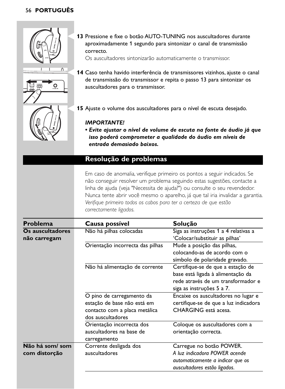 Resolução de problemas | Philips Auricular Hi-Fi inalámbrico User Manual | Page 56 / 150