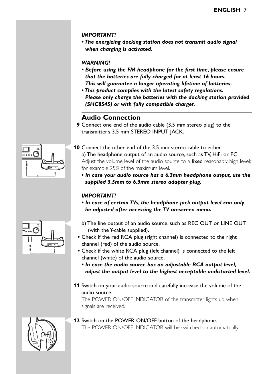 Audio connection | Philips Auricular Hi-Fi inalámbrico User Manual | Page 7 / 150