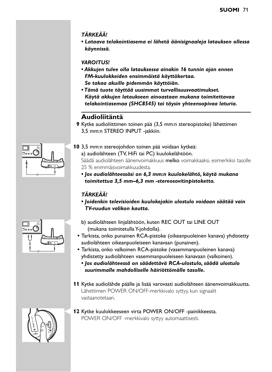 Audioliitäntä | Philips Auricular Hi-Fi inalámbrico User Manual | Page 71 / 150