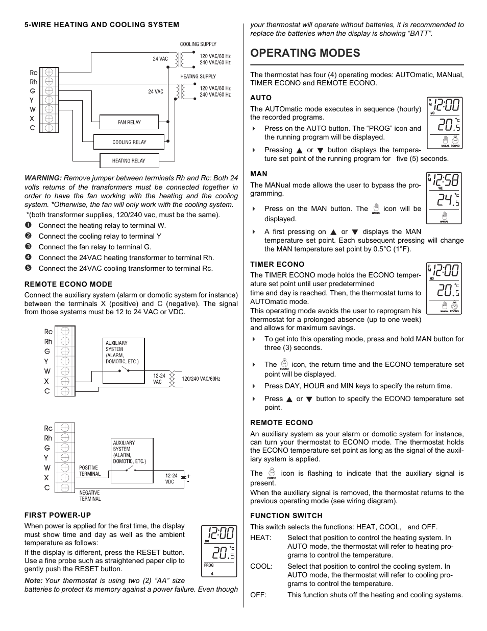 Operating modes | Aube Technologies TH123 User Manual | Page 3 / 4