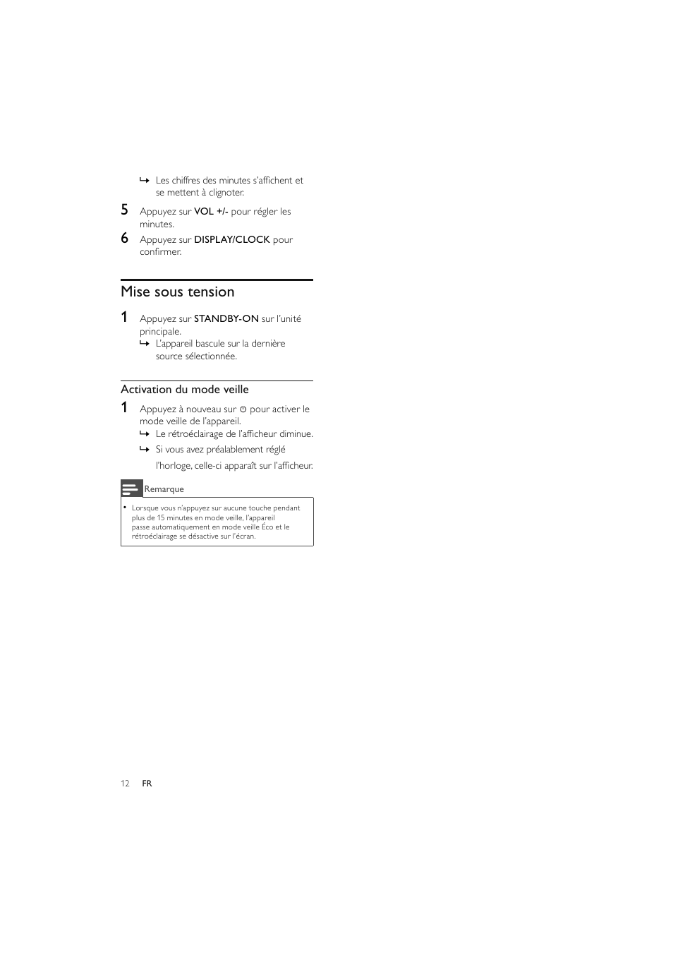 Mise sous tension 1 | Philips Elegante microcadena User Manual | Page 108 / 192