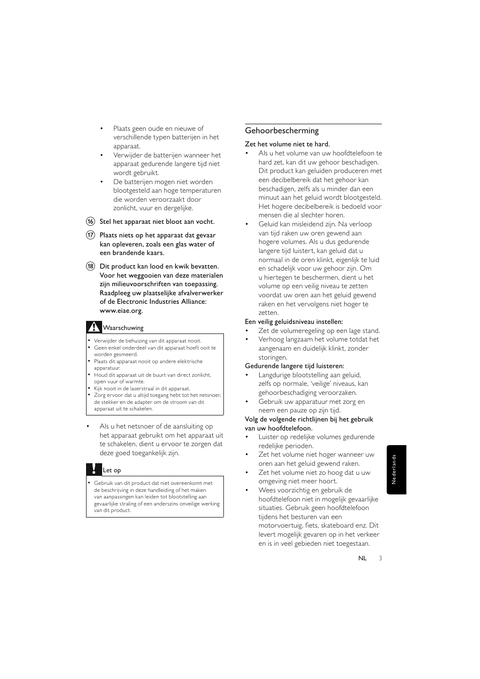 Gehoorbescherming | Philips Elegante microcadena User Manual | Page 147 / 192