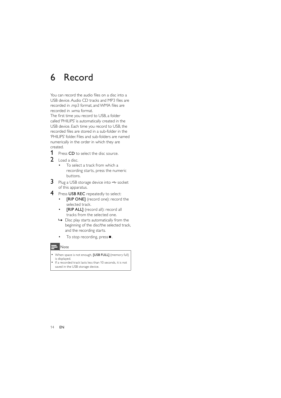 6 record | Philips Elegante microcadena User Manual | Page 15 / 192