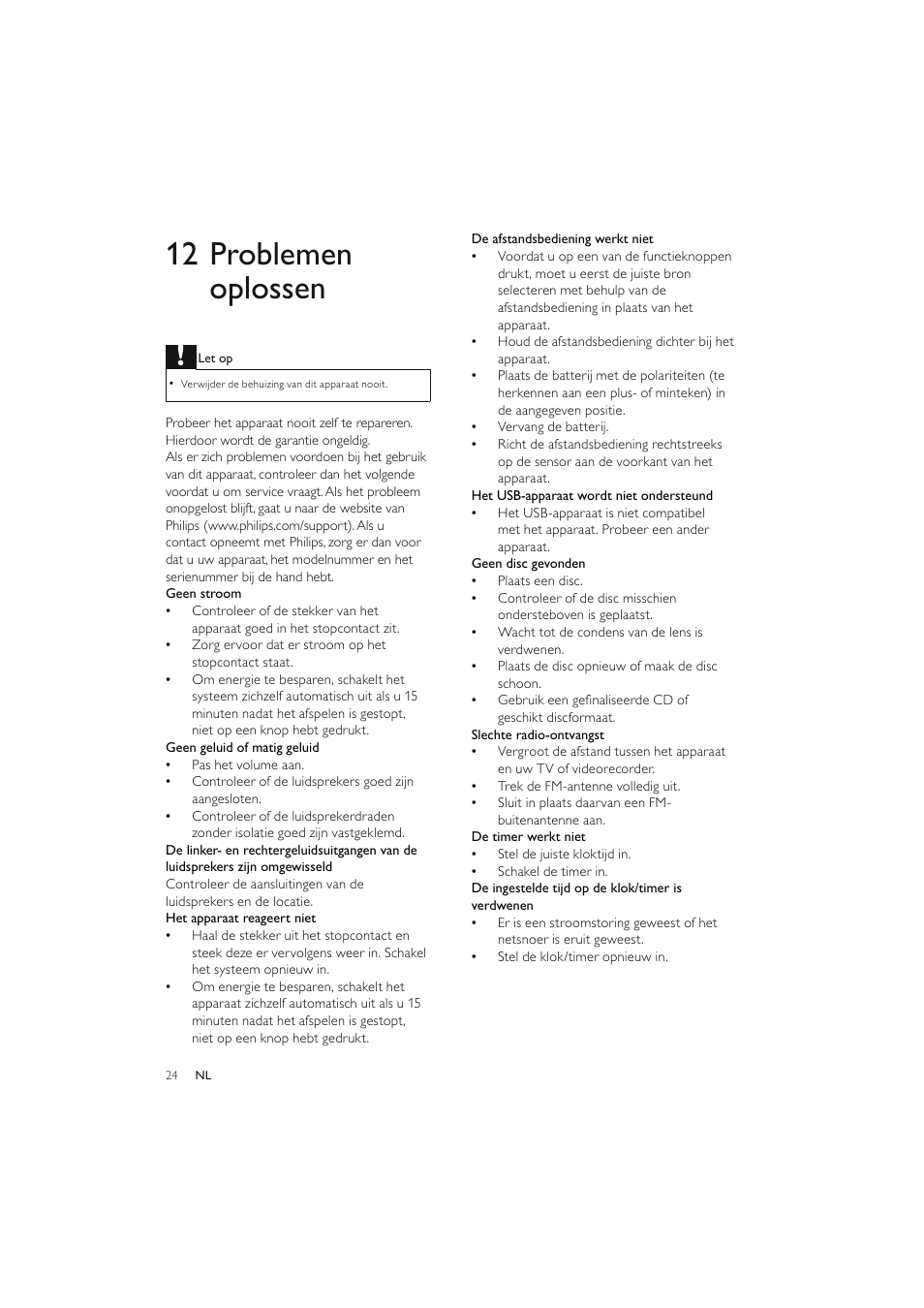 12 problemen oplossen | Philips Elegante microcadena User Manual | Page 168 / 192