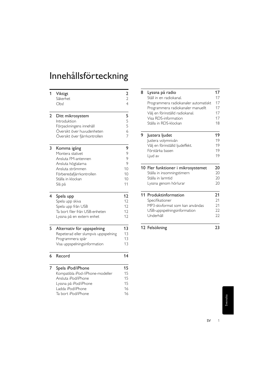 Innehållsförteckning | Philips Elegante microcadena User Manual | Page 169 / 192