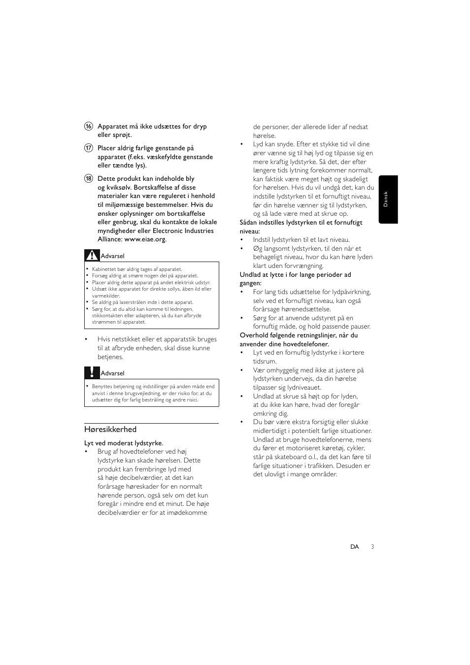 Høresikkerhed | Philips Elegante microcadena User Manual | Page 27 / 192