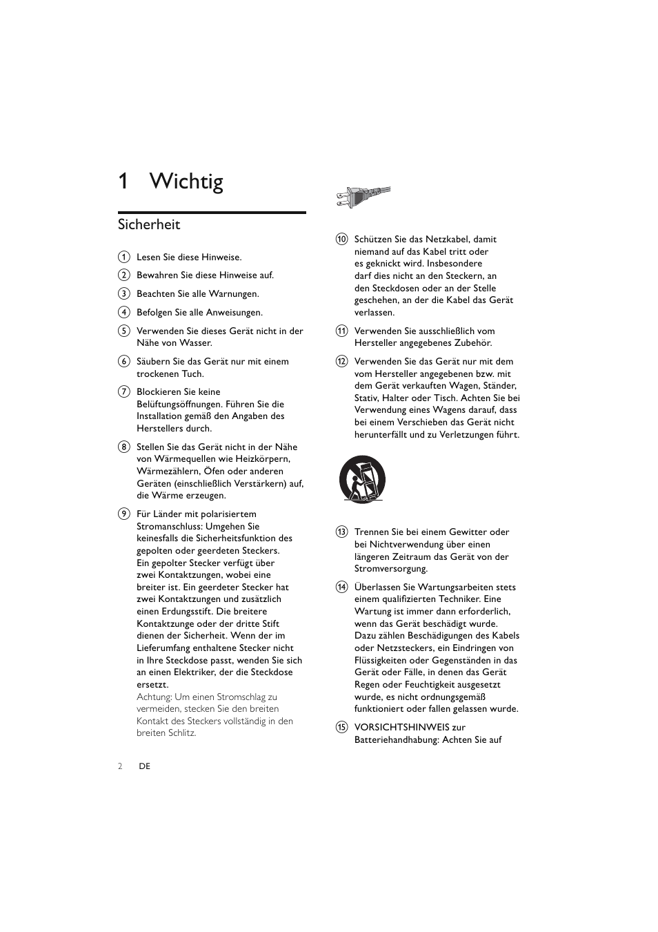 1 wichtig, Sicherheit | Philips Elegante microcadena User Manual | Page 49 / 192